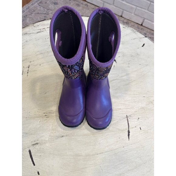 Bogs Girls Purple Waterproof Rubber Boots Size 1 Big Kids Floral Garden - Picture 2 of 7